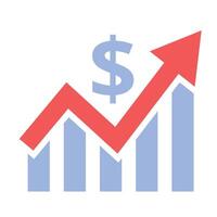 Red arrow growing over bar chart making profit with dollar symbol vector