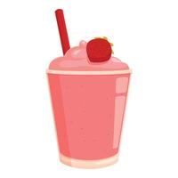 Strawberry milkshake standing on white background with red straw vector
