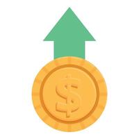 Big dollar coin increasing its value with green up arrow vector