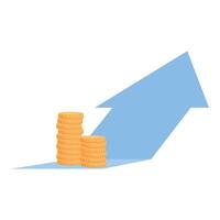 Stacks of coins getting higher with a blue arrow pointing up representing business growth vector