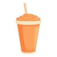 Plastic cup full of apricot smoothie with straw is standing on white background vector