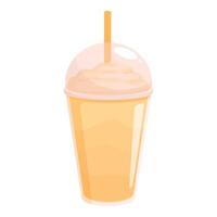 Refreshing milkshake with whipped cream and straw in plastic cup vector