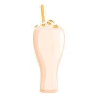 Tall glass of delicious milkshake topped with whipped cream and nuts is waiting on the table vector