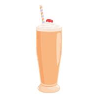 Delicious milkshake with whipped cream and cherry is waiting on the table vector