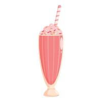 rosado fresa malteada con azotado crema y asperja en alto vaso con Paja vector