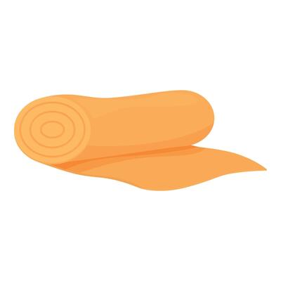 Rolled yoga mat is lying on a white background