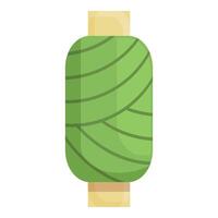 Green thread bobbin is holding by top and bottom with cardboard vector