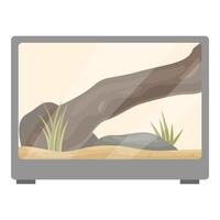 Empty terrarium with sand and tree branch for reptile vector