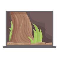 Glass terrarium with soil, plants and tree trunk for reptile vector