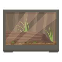 Empty terrarium with wooden log and grass growing inside vector