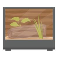 Empty terrarium with substrate, plants and wooden background vector