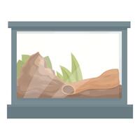 Empty terrarium with soil, grass, rocks, and a log waiting for a pet vector