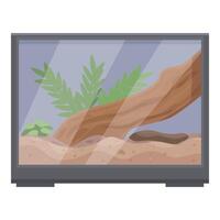 Empty terrarium with substrate and branches is waiting for animal vector