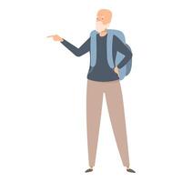 Senior tourist pointing with backpack, embracing travel and adventure in retirement vector