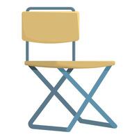 Folding chair with wooden seat and metal legs is standing on white background vector