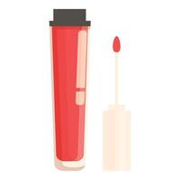 Red lip gloss standing with open applicator presenting color vector