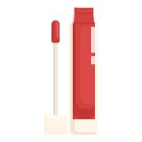 Red lip gloss standing with open cap showing applicator vector