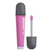 Pink lip gloss standing on white background with open cap showing applicator vector