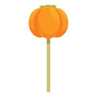Halloween pumpkin lollipop candy standing on stick vector