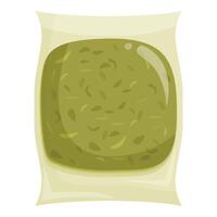 Vacuum packed food bag containing green pesto sauce vector
