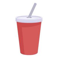 Red paper cup holding soda with drinking straw refreshing beverage vector