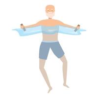 Senior man doing aqua aerobics with water dumbbells in swimming pool vector