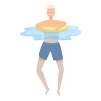 Senior man swimming with inflatable ring in swimming pool vector