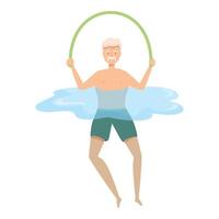 Senior man exercising with hula hoop in swimming pool vector