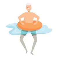 Elderly man using inflatable ring in swimming pool vector