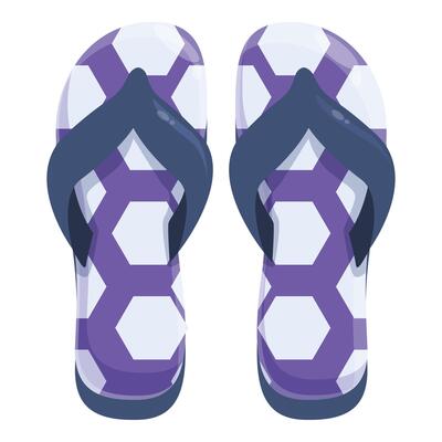 Pair of purple beach slippers with modern hexagonal pattern
