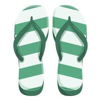Pair of green and white striped flip flops showing summer vibes vector
