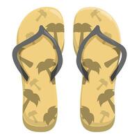 Pair of yellow flip flops showing palm tree design for summer vacation vector
