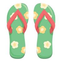 Green flip flops with flower pattern, showing summer vibes vector