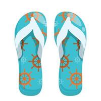 Pair of blue flip flops with ship steering wheels showing summer and vacations concept vector