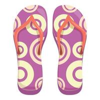 Pair of purple flip flops with circle pattern showing summer vibes vector