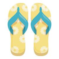 Pair of yellow flip flops with flower design for summer vacation vector
