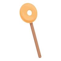 Round donut glazed on wooden stick being dipped in chocolate vector