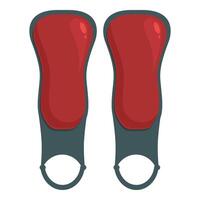 Pair of red and grey shin guards for playing football vector