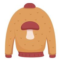 Warm knitted sweater with mushroom print for autumn season vector