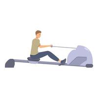 Man using rowing machine for cardio workout at gym vector