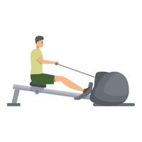 Young man is exercising on rowing machine at the gym vector