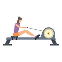 Woman training on rowing machine using simulator for cardio workout vector