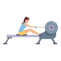 Young woman working out using rowing machine in gym vector
