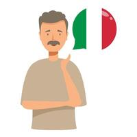 Man thinking about learning italian language with italian flag in speech bubble vector