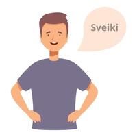 Smiling man speaking lithuanian language saying sveiki greeting vector