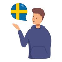 Young man speaking swedish, swedish language learning concept vector
