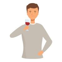 Young man holding glass of red wine enjoying wine tasting event vector