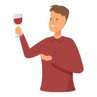 Happy man holding glass of wine making toast gesture vector