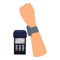Customer wearing smartwatch paying contactless using pos terminal vector