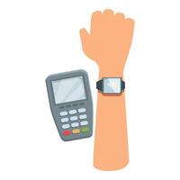 Customer paying using smartwatch contactless nfc payment terminal vector